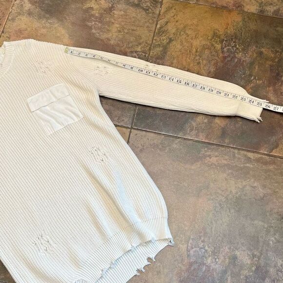 Ser.O.Ya Cream Devin Oversized Distressed Sweater Front Pocket Small - Picture 7 of 12
